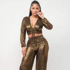 Foil Plisse Tunnel Shirring Top And Pants Set beautiful 🤩